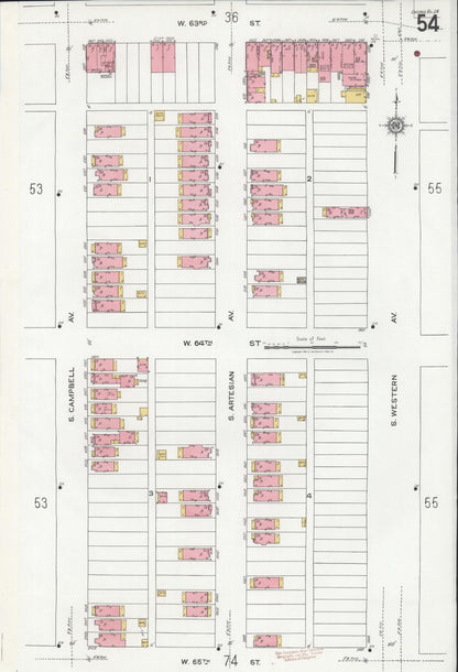 Sanborn Fire Insurance Map from Chicago, Cook County, Illinois (1920), Sheet #0054 - Historic Sanborn Fire Insurance Map Print, vintage old map wall art, antique decor, genealogy gift, Illinois Illinois map