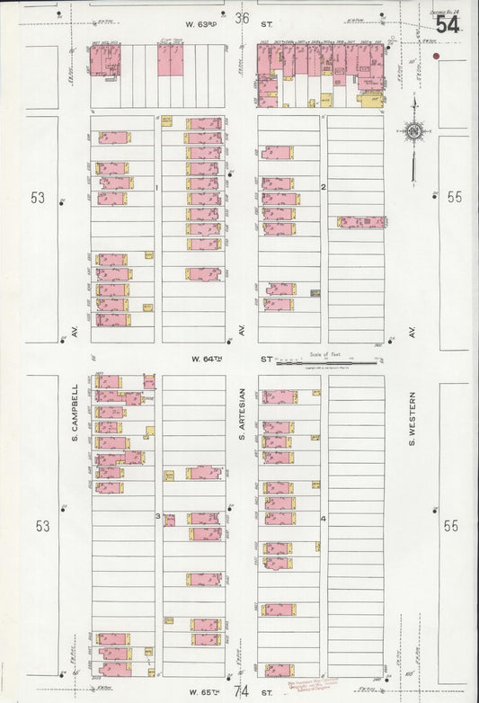 Sanborn Fire Insurance Map from Chicago, Cook County, Illinois (1920), Sheet #0054 - Historic Sanborn Fire Insurance Map Print, vintage old map wall art, antique decor, genealogy gift, Illinois Illinois map