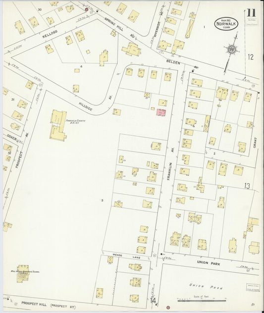 Sanborn Fire Insurance Map from Norwalk, Fairfield County, Connecticut (1912), Sheet #0011 - Historic Sanborn Fire Insurance Map Print, vintage old map wall art, antique decor, genealogy gift, Connecticut Connecticut map