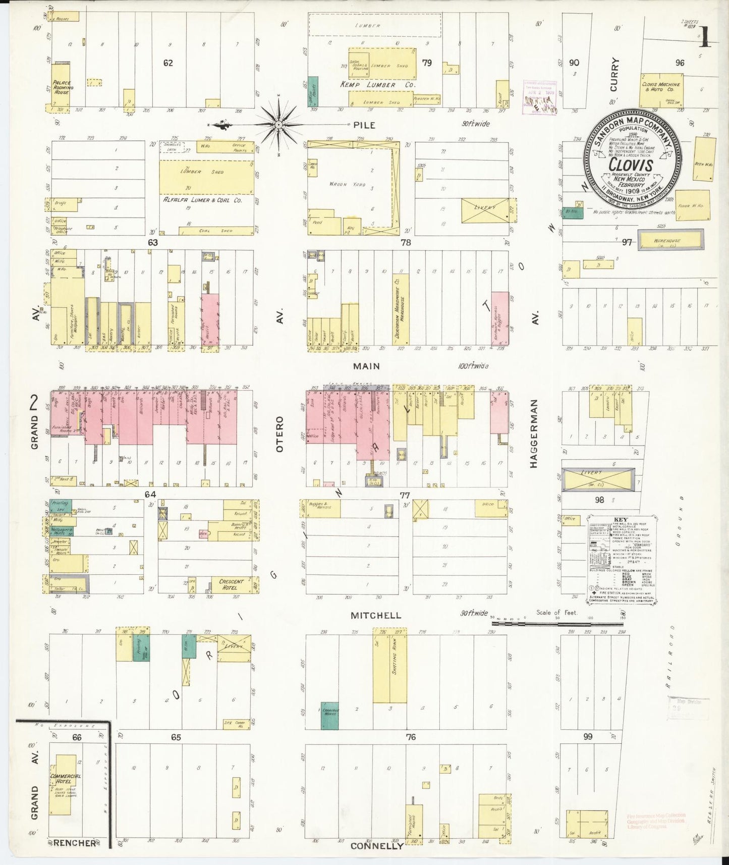 Sanborn Fire Insurance Map from Clovis, Curry County, New Mexico (1909), Sheet #0001 - Complete Map Set gallery image, historic Sanborn map, vintage wall art, New Mexico New Mexico