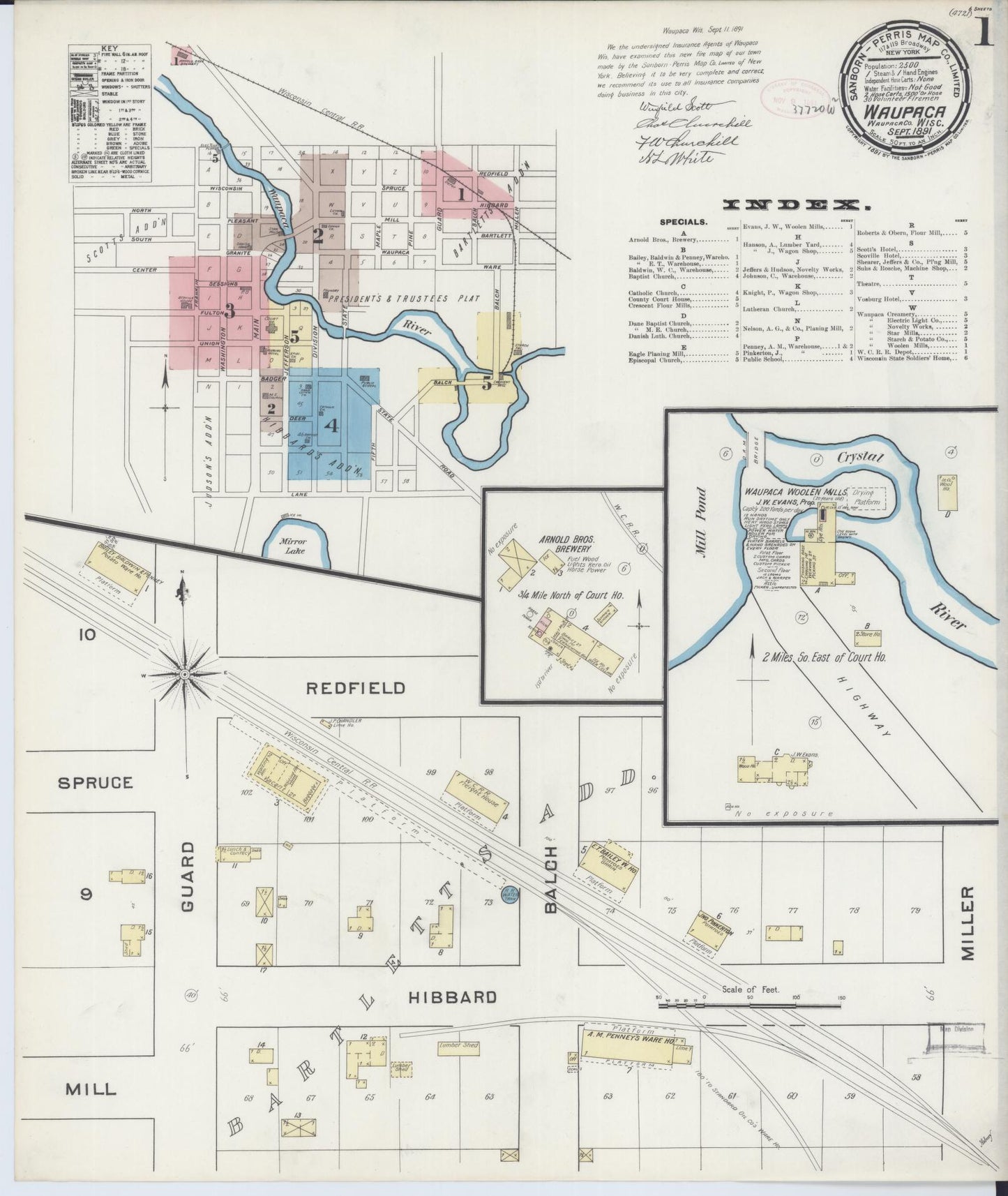 Sanborn Fire Insurance Map from Waupaca, Waupaca County, Wisconsin (1891), Sheet #0001 - Complete Map Set gallery image, historic Sanborn map, vintage wall art, Wisconsin Wisconsin