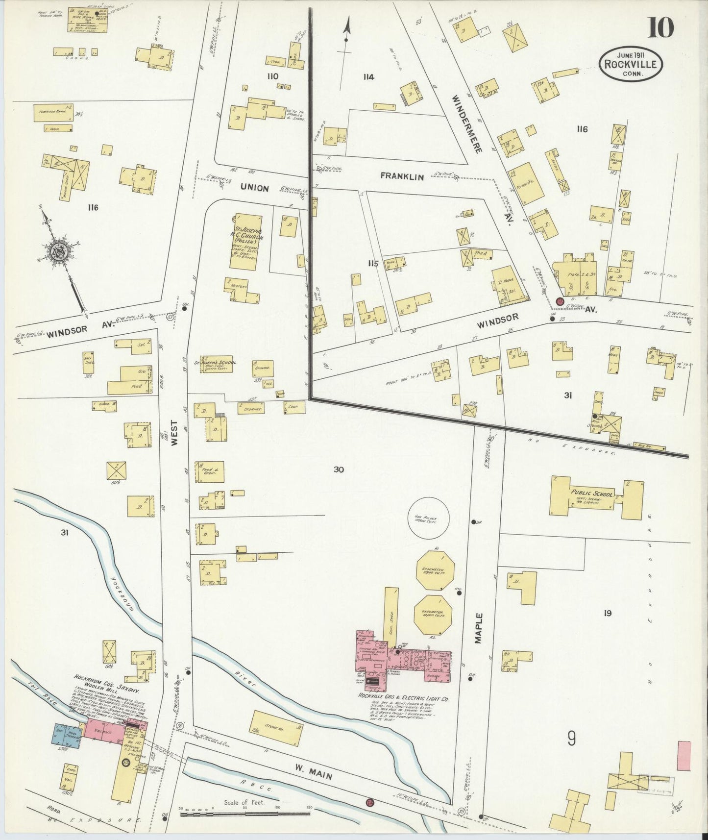 Sanborn Fire Insurance Map from Rockville, Tolland County, Connecticut (1911), Sheet #0010 - Complete Map Set gallery image, historic Sanborn map, vintage wall art, Connecticut Connecticut