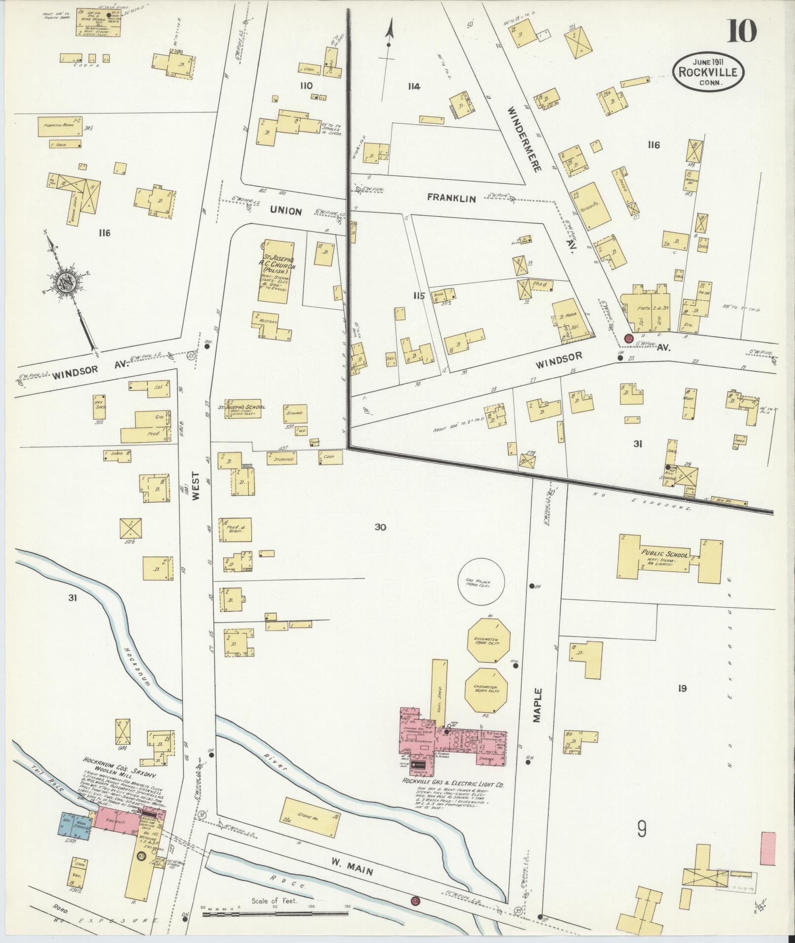 Sanborn Fire Insurance Map from Rockville, Tolland County, Connecticut (1911), Sheet #0010 - Complete Map Set gallery image, historic Sanborn map, vintage wall art, Connecticut Connecticut