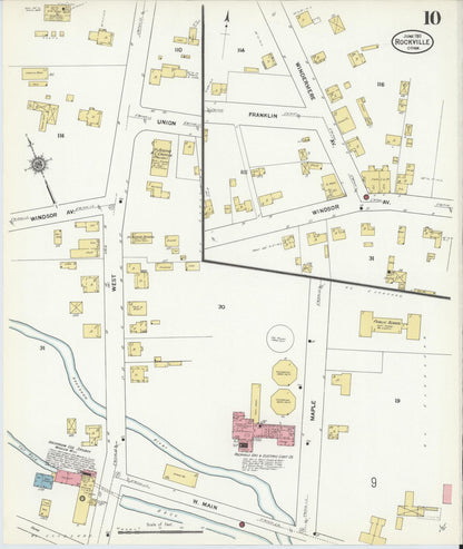 Sanborn Fire Insurance Map from Rockville, Tolland County, Connecticut (1911), Sheet #0010 - Complete Map Set gallery image, historic Sanborn map, vintage wall art, Connecticut Connecticut
