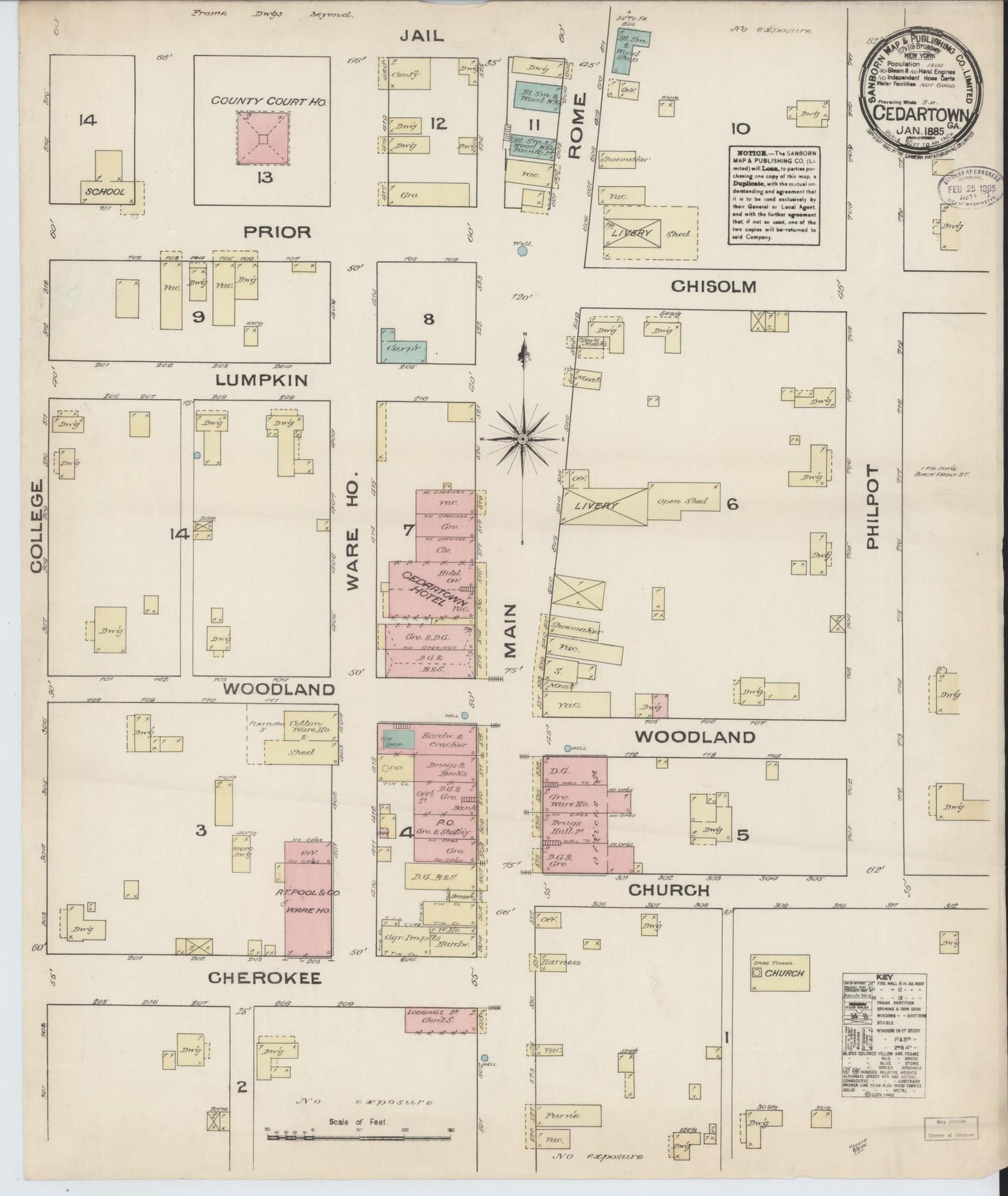 Sanborn Fire Insurance Map from Cedartown, Polk County, Georgia (1885), Sheet #0001 - Historic Sanborn Fire Insurance Map Print, vintage old map wall art, antique decor, genealogy gift, Georgia Georgia map