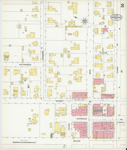 Sanborn Fire Insurance Map from Brenham, Washington County, Texas (1901), Sheet #0003 - Historic Sanborn Fire Insurance Map Print, vintage old map wall art, antique decor, genealogy gift, Texas Texas map