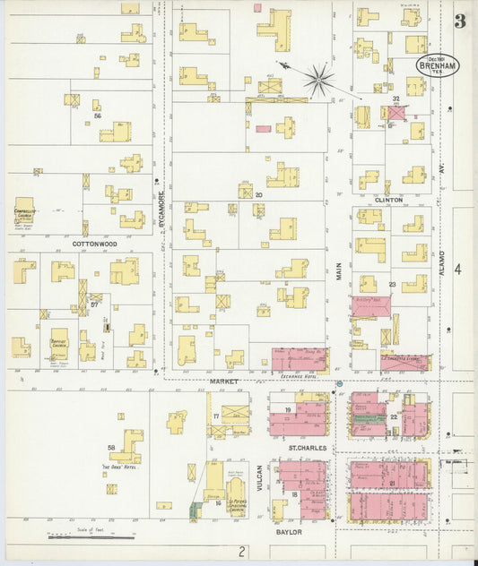 Sanborn Fire Insurance Map from Brenham, Washington County, Texas (1901), Sheet #0003 - Historic Sanborn Fire Insurance Map Print, vintage old map wall art, antique decor, genealogy gift, Texas Texas map