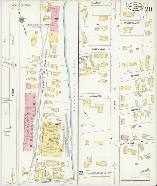Sanborn Fire Insurance Map from Waterville, Kennebec County, Maine (1911), Sheet #0028 - Historic Sanborn Fire Insurance Map Print, vintage old map wall art, antique decor, genealogy gift, Maine Maine map