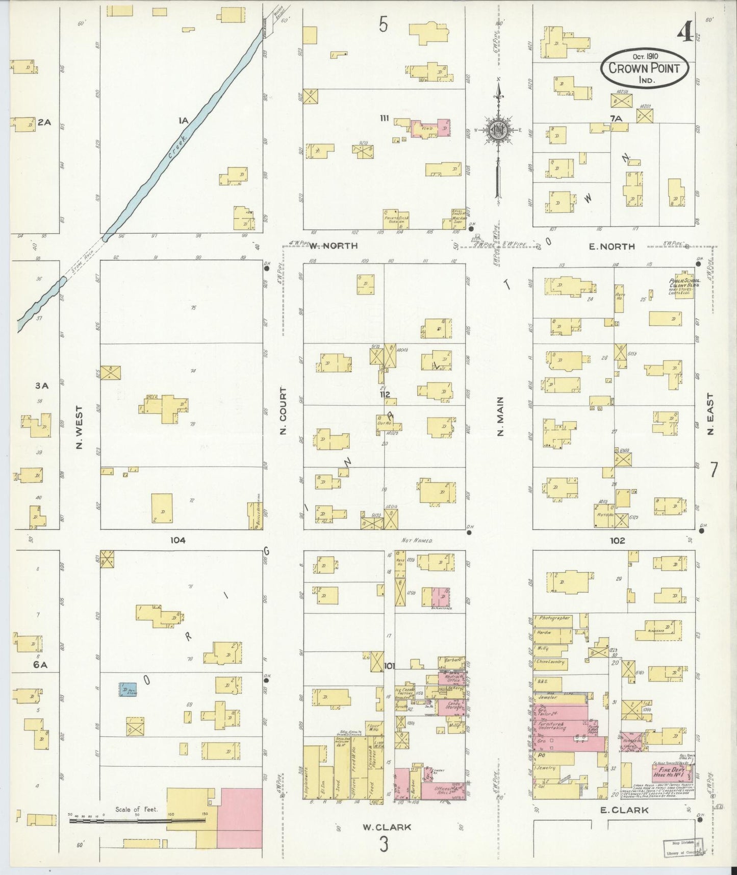 Sanborn Fire Insurance Map from Crown Point, Lake County, Indiana (1910), Sheet #0004 - Complete Map Set gallery image, historic Sanborn map, vintage wall art, Indiana Indiana