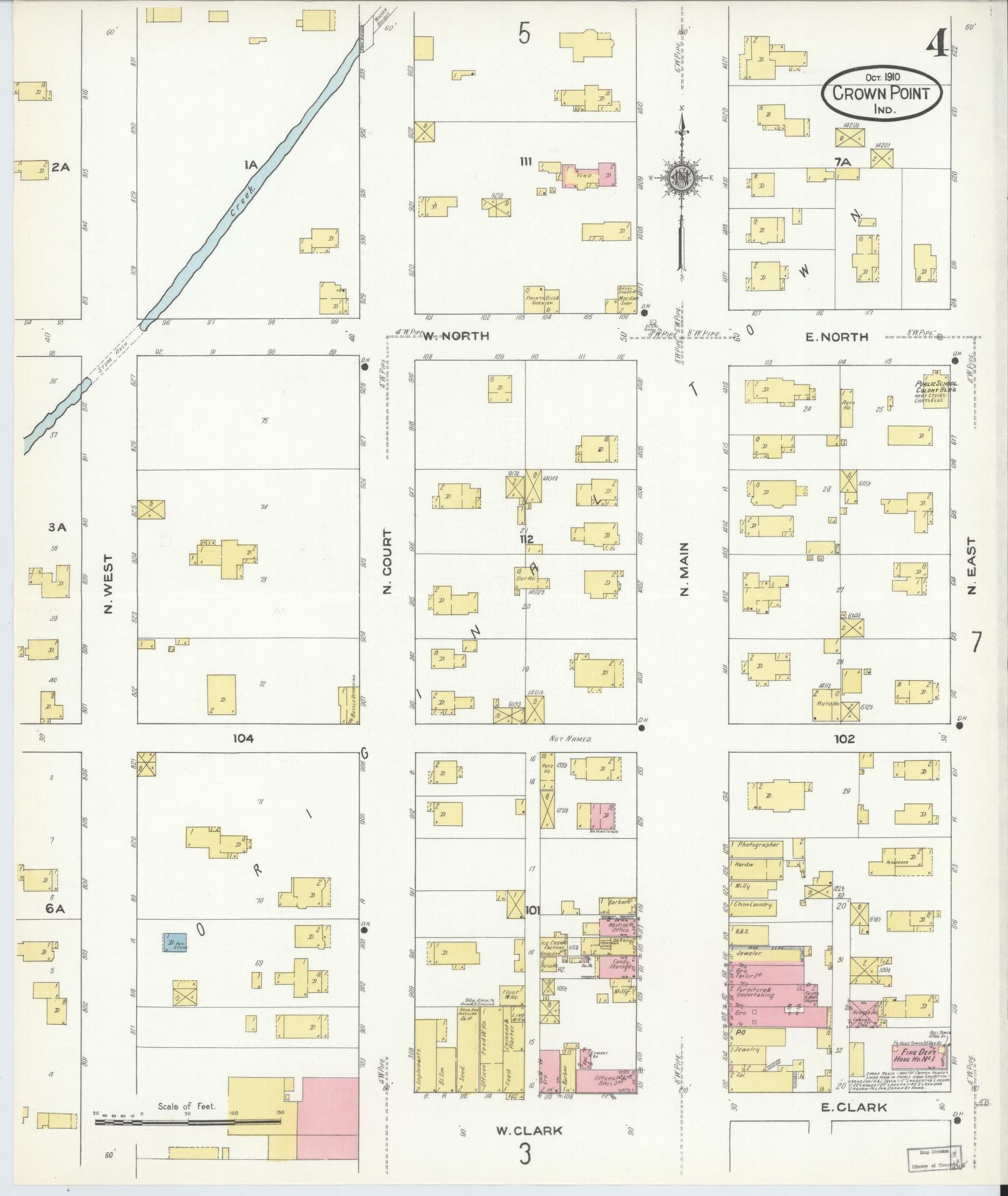 Sanborn Fire Insurance Map from Crown Point, Lake County, Indiana (1910), Sheet #0004 - Complete Map Set gallery image, historic Sanborn map, vintage wall art, Indiana Indiana