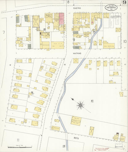 Sanborn Fire Insurance Map from Hayward, Alameda County, California (1907), Sheet #0009 - Complete Map Set gallery image, historic Sanborn map, vintage wall art, California California