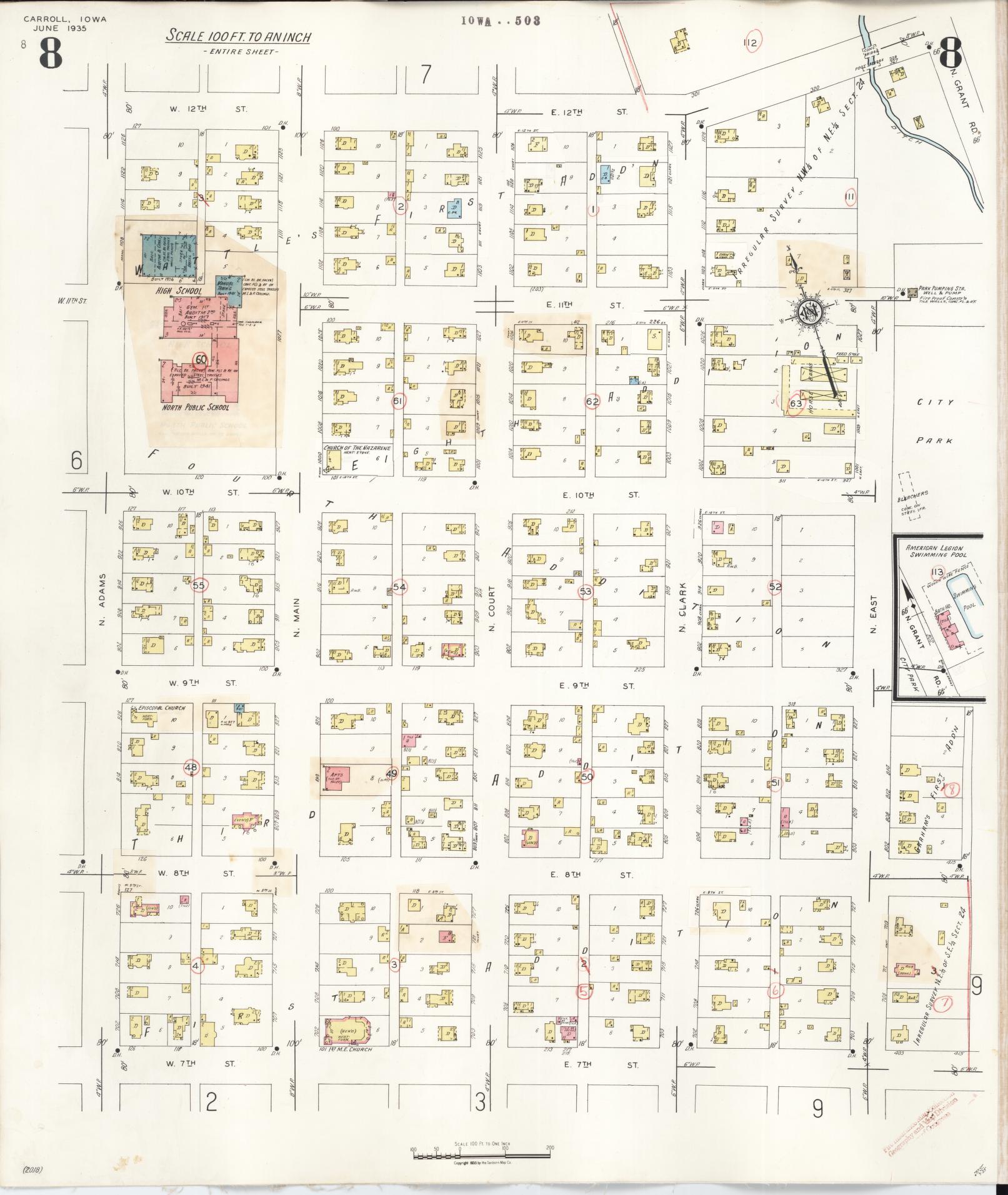 Sanborn Fire Insurance Map from Carroll, Carroll County, Iowa (1948), Sheet #0008 - Historic Sanborn Fire Insurance Map Print, vintage old map wall art