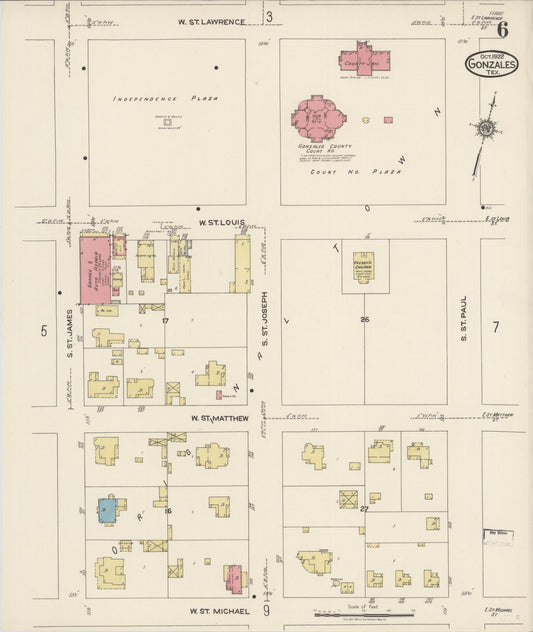 Sanborn Fire Insurance Map from Gonzales, Gonzales County, Texas (1922), Sheet #0006 - Historic Sanborn Fire Insurance Map Print, vintage old map wall art, antique decor, genealogy gift, Texas Texas map