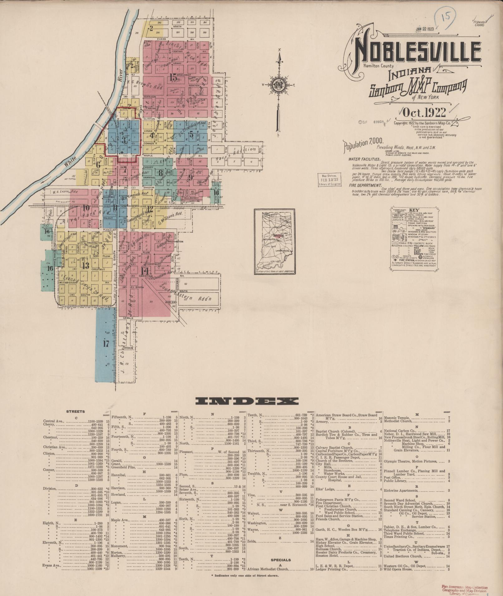 Sanborn Fire Insurance Map from Noblesville, Hamilton County, Indiana (1922), Sheet #0001 - Complete Map Set gallery image, historic Sanborn map, vintage wall art, Indiana Indiana
