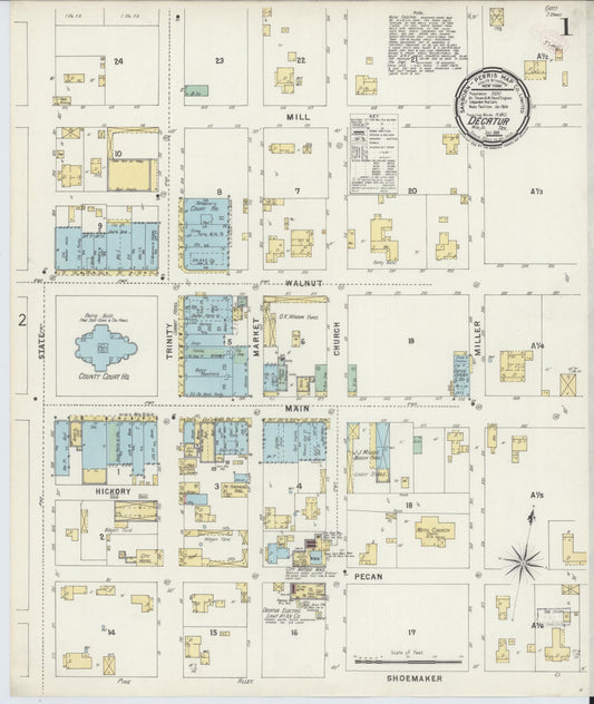 Sanborn Fire Insurance Map from Decatur, Wise County, Texas (1896), Sheet #0001 - Historic Sanborn Fire Insurance Map Print, vintage old map wall art, antique decor, genealogy gift, Texas Texas map