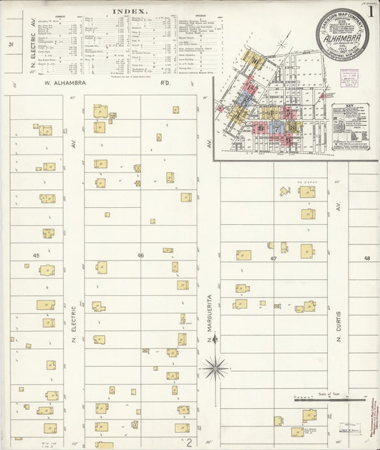Sanborn Fire Insurance Map from Alhambra, Los Angeles County, California. (1907) – Historic Sanborn Fire Insurance Map Print