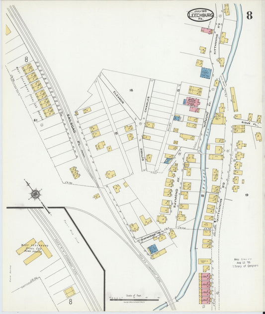 Sanborn Fire Insurance Map from Leechburg, Armstrong County, Pennsylvania (1919), Sheet #0008 - Historic Sanborn Fire Insurance Map Print, vintage old map wall art, antique decor, genealogy gift, Pennsylvania Pennsylvania map