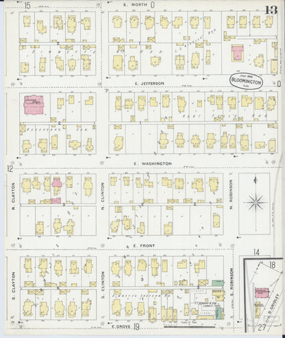 Sanborn Fire Insurance Map from Bloomington, McLean County, Illinois (1896), Sheet #0013 - Complete Map Set gallery image, historic Sanborn map, vintage wall art, Illinois Illinois