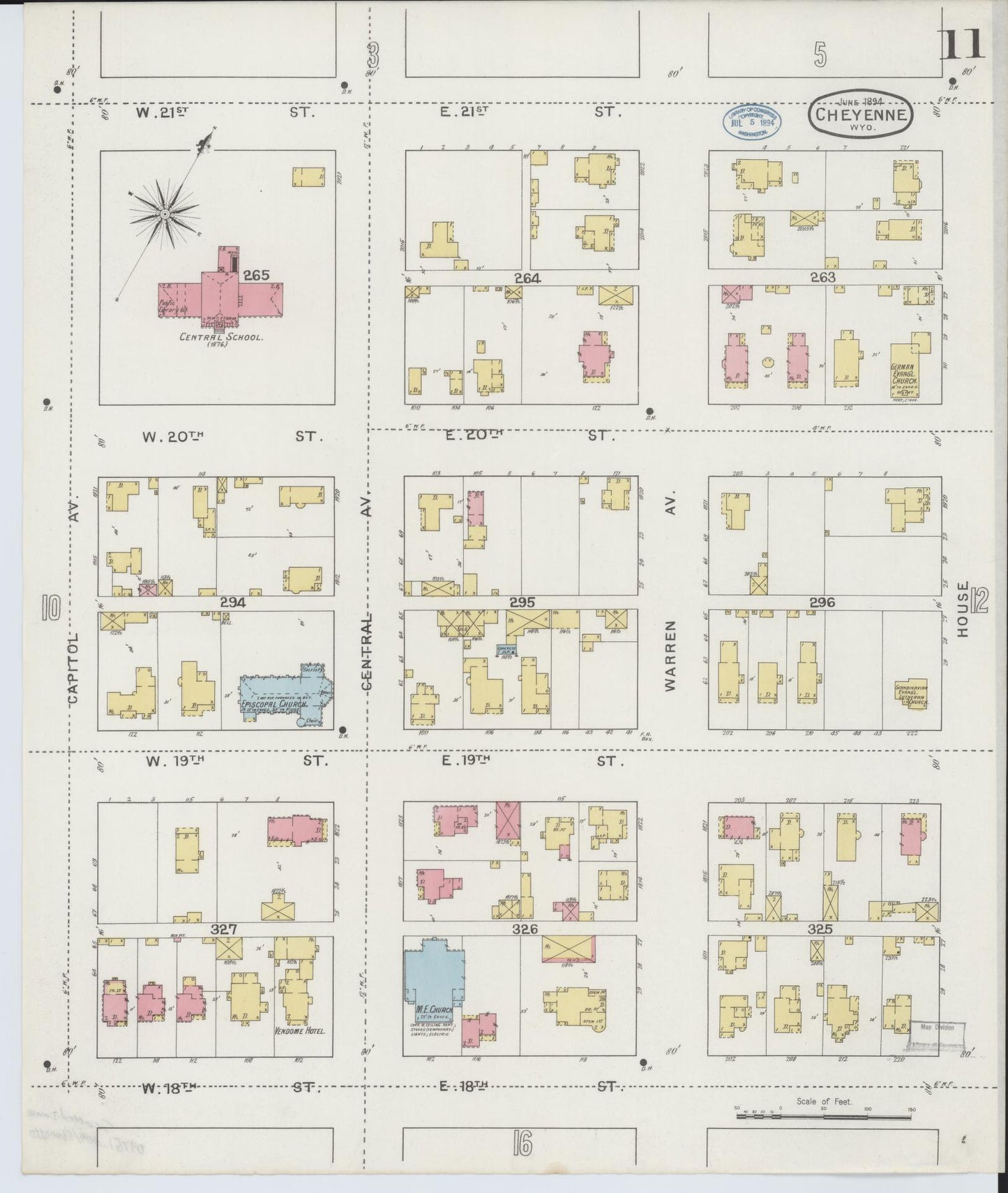 Sanborn Fire Insurance Map from Cheyenne, Laramie County, Wyoming (1894), Sheet #0011 - Complete Map Set gallery image, historic Sanborn map, vintage wall art, Wyoming Wyoming