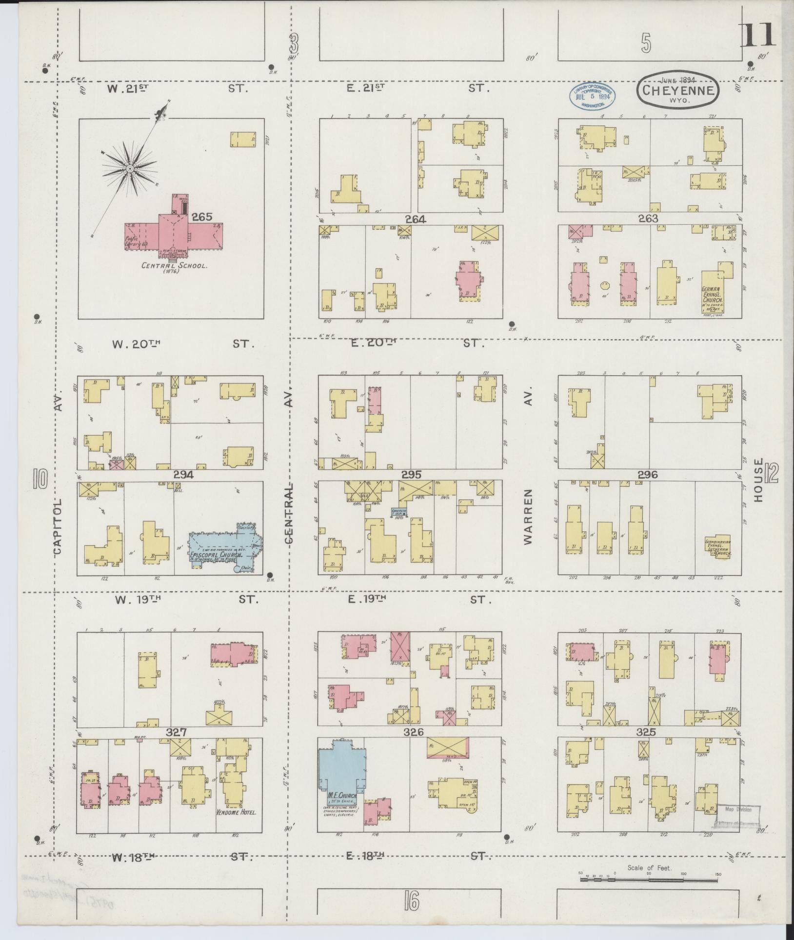 Sanborn Fire Insurance Map from Cheyenne, Laramie County, Wyoming (1894), Sheet #0011 - Complete Map Set gallery image, historic Sanborn map, vintage wall art, Wyoming Wyoming