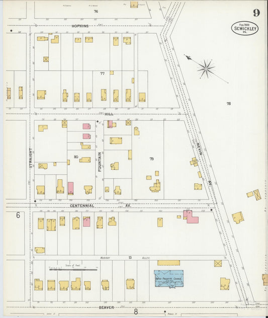 Sanborn Fire Insurance Map from Sewickley, Allegheny County, Pennsylvania (1900), Sheet #0009 - Historic Sanborn Fire Insurance Map Print, vintage old map wall art, antique decor, genealogy gift, Pennsylvania Pennsylvania map