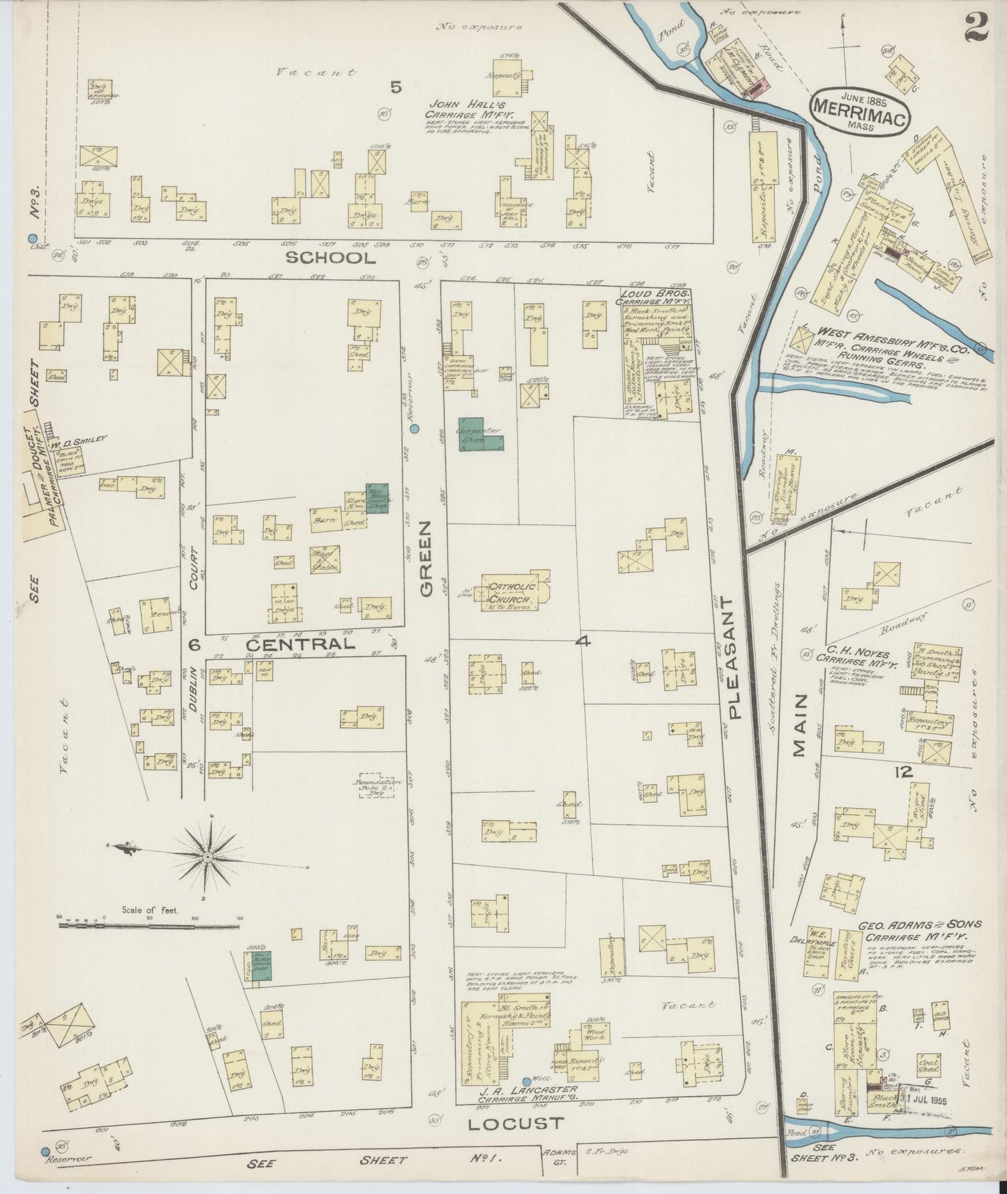 Sanborn Fire Insurance Map from Merrimac, Essex County, Massachusetts (1885), Sheet #0002 - Historic Sanborn Fire Insurance Map Print, vintage old map wall art, antique decor, genealogy gift, Massachusetts Massachusetts map
