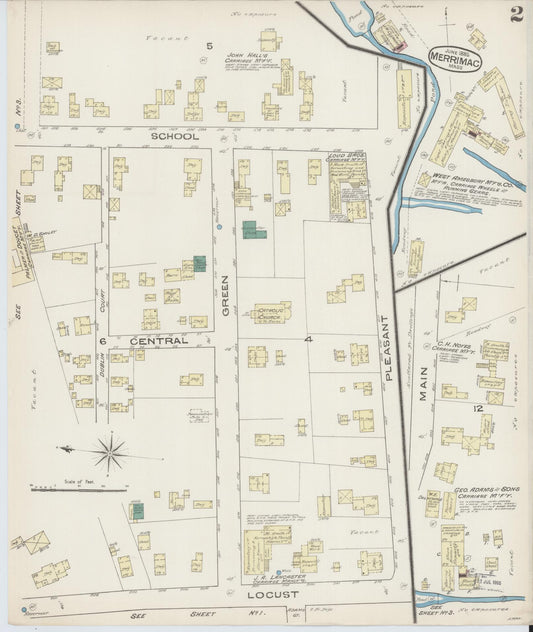 Sanborn Fire Insurance Map from Merrimac, Essex County, Massachusetts (1885), Sheet #0002 - Historic Sanborn Fire Insurance Map Print, vintage old map wall art, antique decor, genealogy gift, Massachusetts Massachusetts map