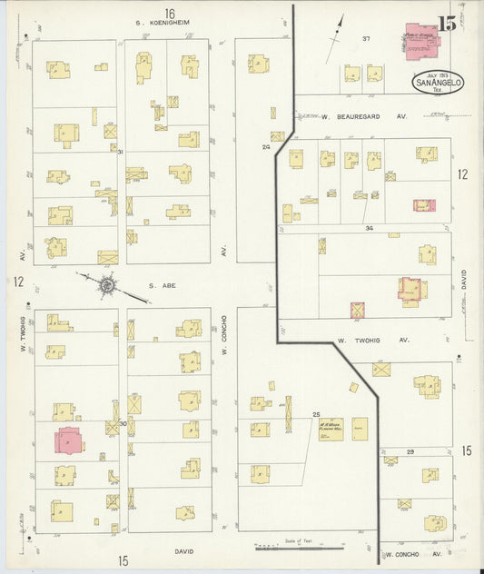 Sanborn Fire Insurance Map from San Angelo, Tom Green County, Texas (1913), Sheet #0015 - Historic Sanborn Fire Insurance Map Print, vintage old map wall art, antique decor, genealogy gift, Texas Texas map