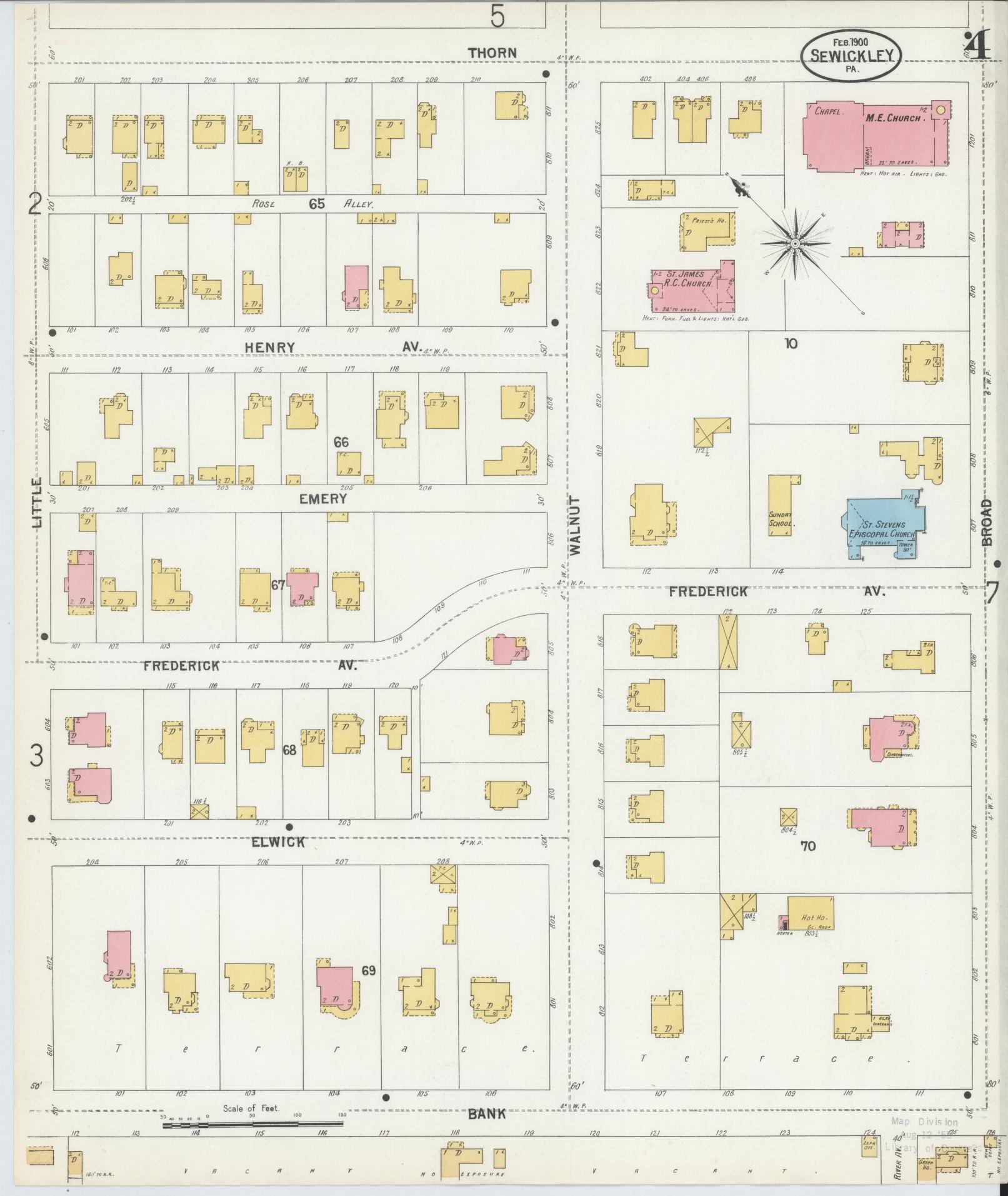 Sanborn Fire Insurance Map from Sewickley, Allegheny County, Pennsylvania (1900), Sheet #0004 - Complete Map Set gallery image, historic Sanborn map, vintage wall art, Pennsylvania Pennsylvania