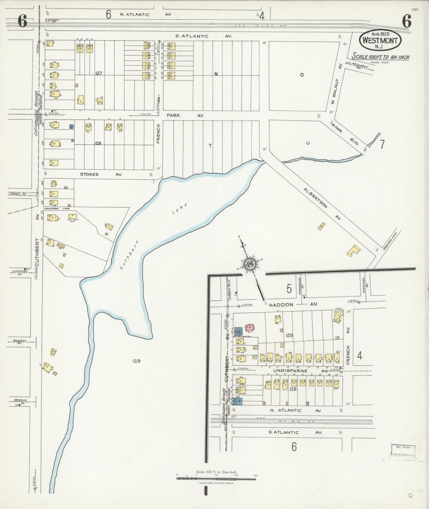 Sanborn Fire Insurance Map from Westmont, Camden County, New Jersey (1925), Sheet #0006 - Historic Sanborn Fire Insurance Map Print, vintage old map wall art, antique decor, genealogy gift, New Jersey New Jersey map