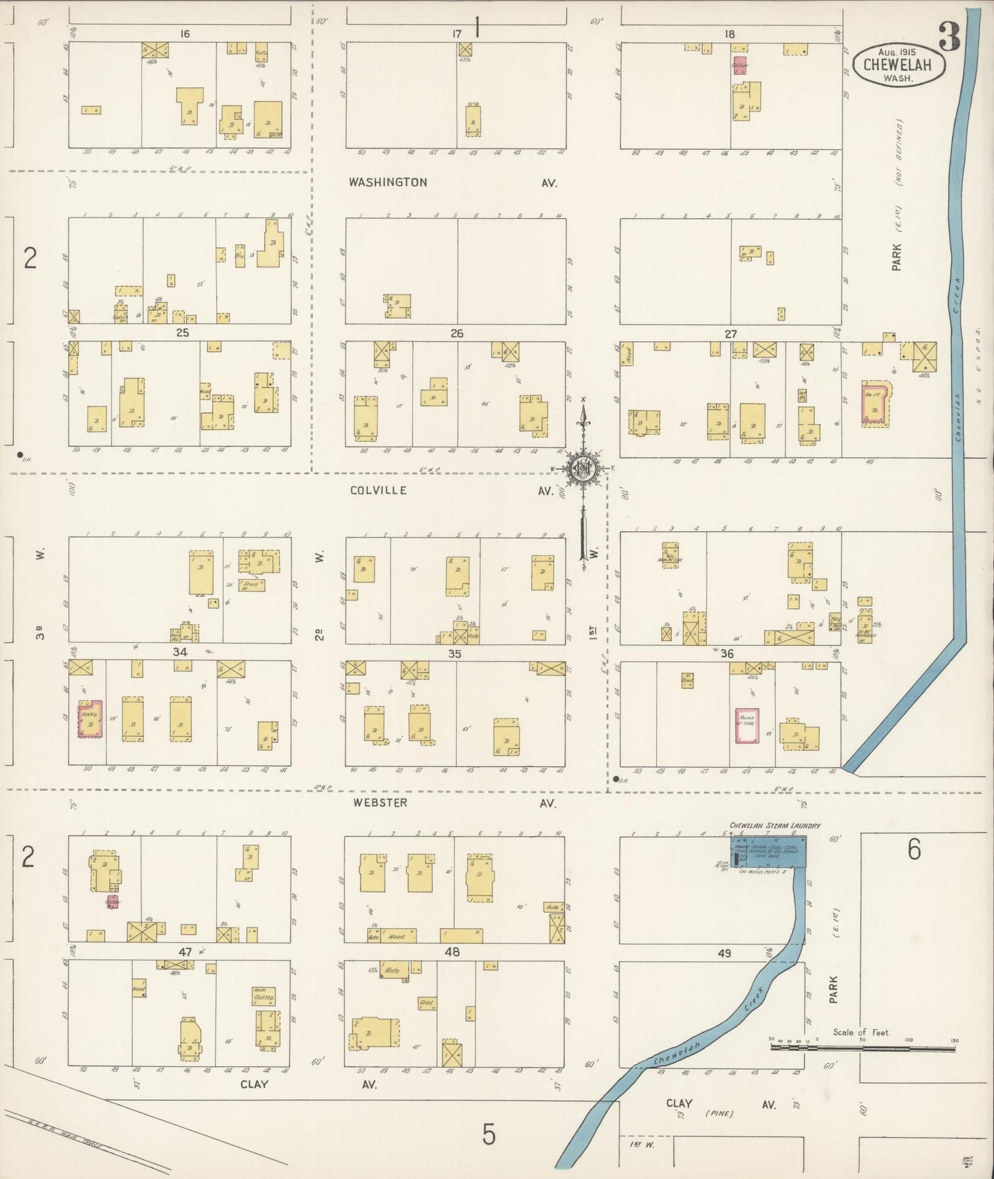 Sanborn Fire Insurance Map from Chewelah, Stevens County, Washington (1915), Sheet #0003 - Complete Map Set gallery image, historic Sanborn map, vintage wall art, Washington Washington