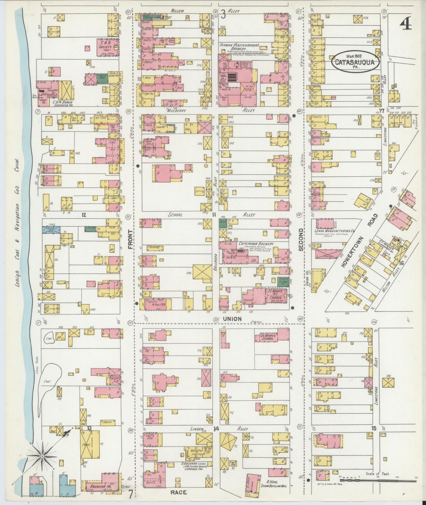 Sanborn Fire Insurance Map from Catasauqua, Lehigh County, Pennsylvania (1902), Sheet #0004 - Historic Sanborn Fire Insurance Map Print, vintage old map wall art, antique decor, genealogy gift, Pennsylvania Pennsylvania map