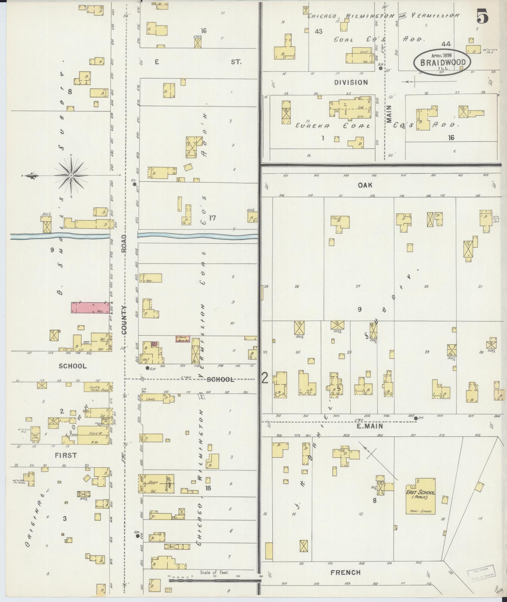 Sanborn Fire Insurance Map from Braidwood, Will County, Illinois (1898), Sheet #0005 - Complete Map Set gallery image, historic Sanborn map, vintage wall art, Illinois Illinois