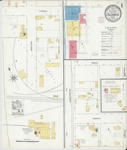 Sanborn Fire Insurance Map from Columbus, Hickman County, Kentucky (1905), Sheet #0001 - Complete Map Set gallery image, historic Sanborn map, vintage wall art, Kentucky Kentucky