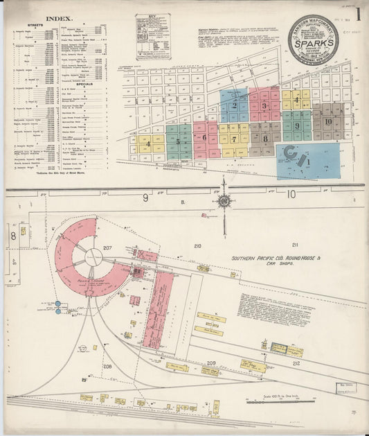 Sanborn Fire Insurance Map from Sparks, Washoe County, Nevada (1912), Sheet #0001 - Historic Sanborn Fire Insurance Map Print, vintage old map wall art, antique decor, genealogy gift, Nevada Nevada map