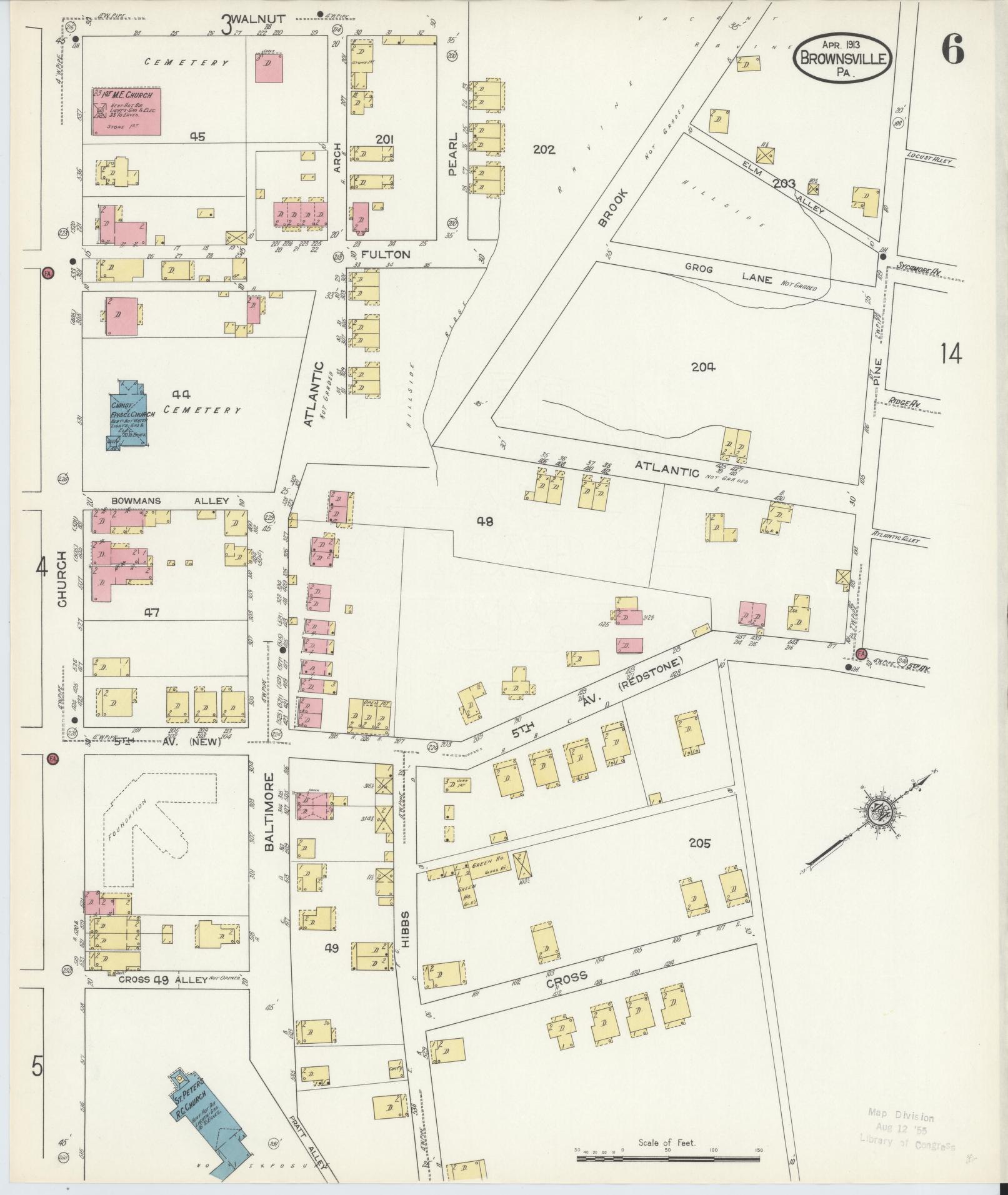 Sanborn Fire Insurance Map from Brownsville, Fayette County, Pennsylvania (1913), Sheet #0006 - Historic Sanborn Fire Insurance Map Print, vintage old map wall art, antique decor, genealogy gift, Pennsylvania Pennsylvania map