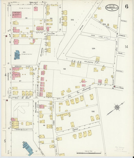 Sanborn Fire Insurance Map from Brownsville, Fayette County, Pennsylvania (1913), Sheet #0006 - Historic Sanborn Fire Insurance Map Print, vintage old map wall art, antique decor, genealogy gift, Pennsylvania Pennsylvania map