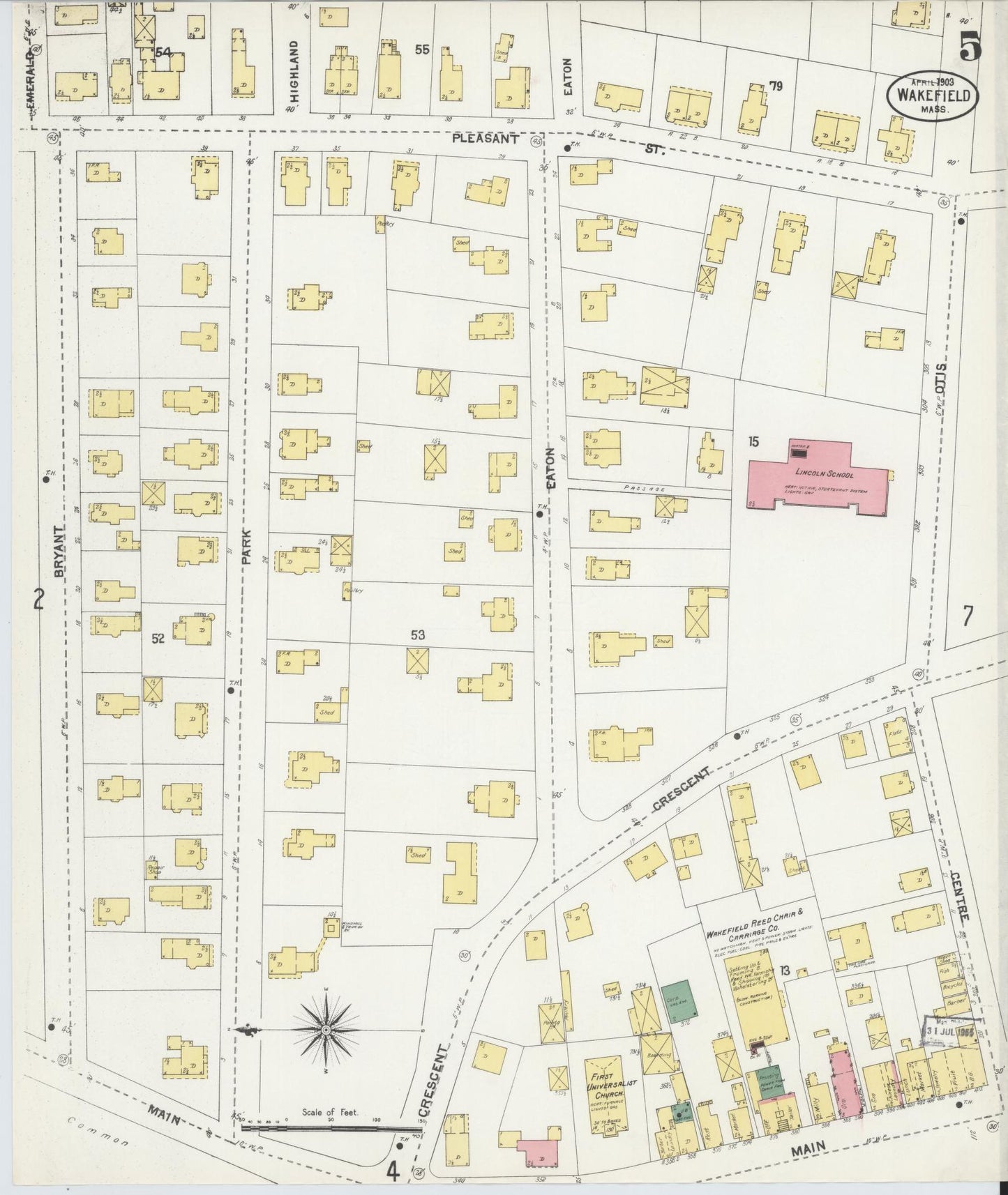 Sanborn Fire Insurance Map from Wakefield, Middlesex County, Massachusetts (1903), Sheet #0005 - Complete Map Set gallery image, historic Sanborn map, vintage wall art, Massachusetts Massachusetts