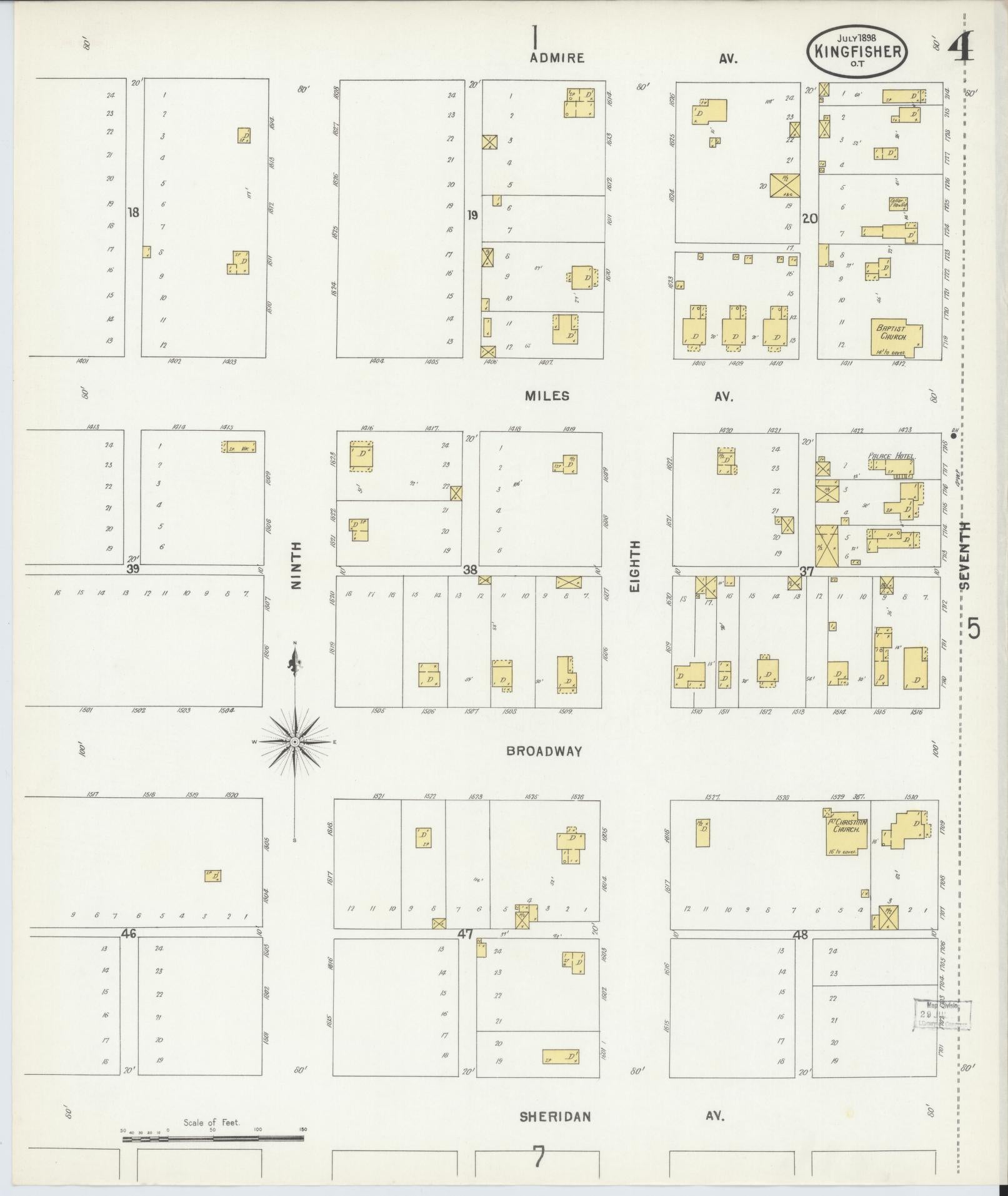 Sanborn Fire Insurance Map from Kingfisher, Kingfisher County, Oklahoma (1898), Sheet #0004 - Historic Sanborn Fire Insurance Map Print, vintage old map wall art, antique decor, genealogy gift, Oklahoma Oklahoma map
