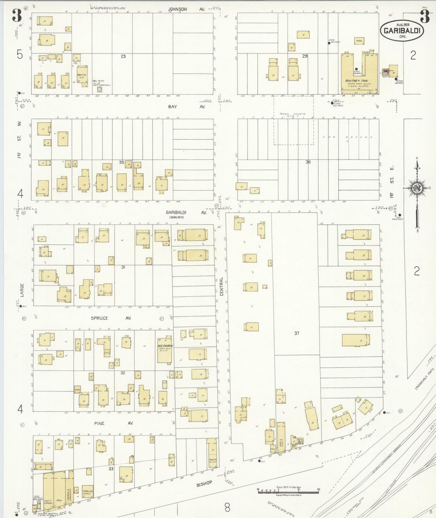 Sanborn Fire Insurance Map from Garibaldi, Tillamook County, Oregon (1929), Sheet #0003 - Complete Map Set gallery image, historic Sanborn map, vintage wall art, Oregon Oregon