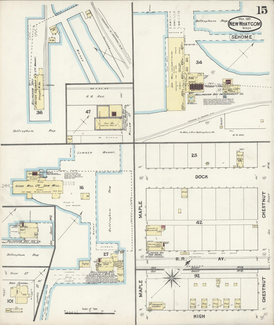 Sanborn Fire Insurance Map from New Whatcom, Whatcom County, Washington (1891), Sheet #0015 - Historic Sanborn Fire Insurance Map Print, vintage old map wall art, antique decor, genealogy gift, Washington Washington map