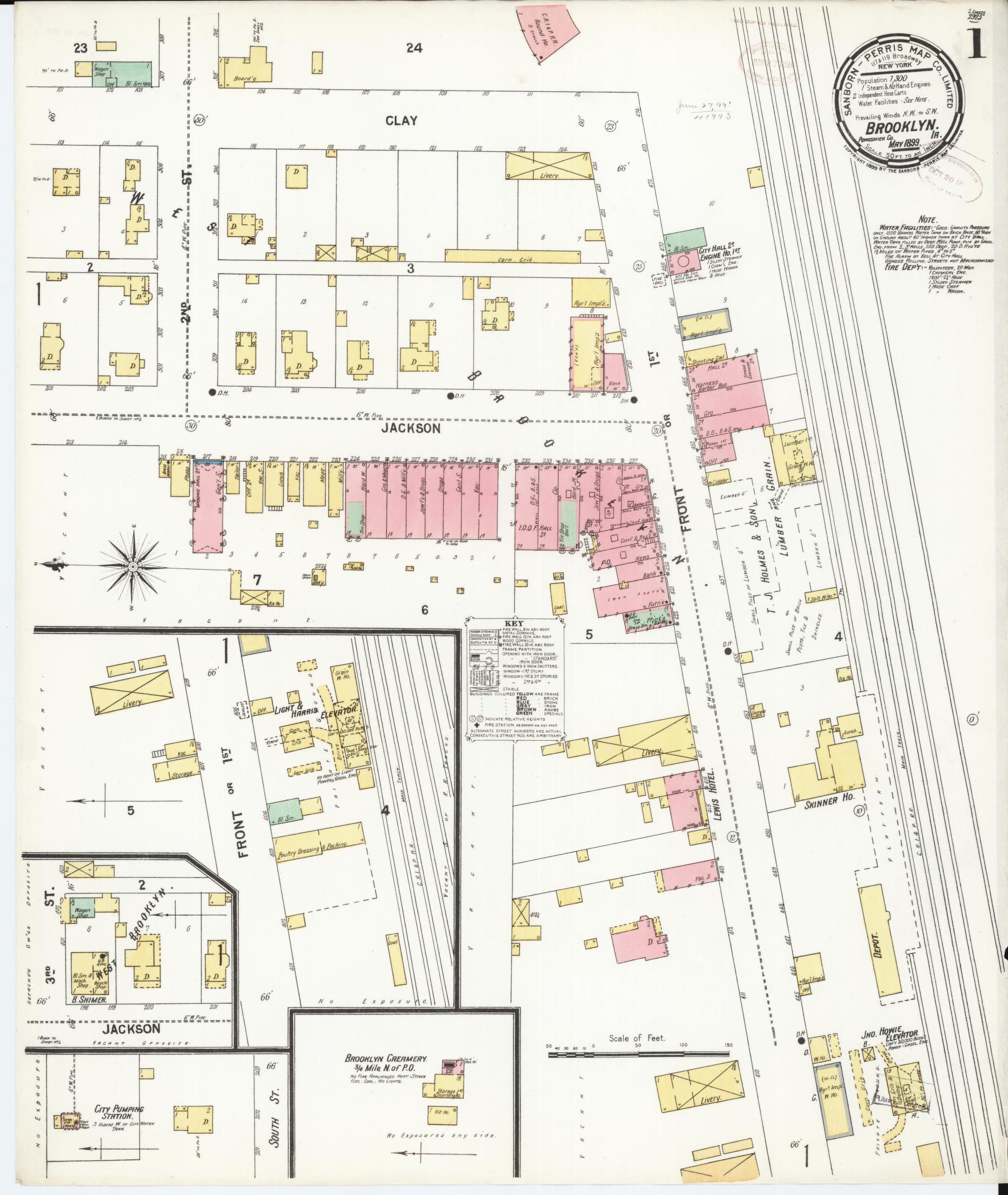 Sanborn Fire Insurance Map from Brooklyn, Poweshiek County, Iowa (1899), Sheet #0001 - Historic Sanborn Fire Insurance Map Print