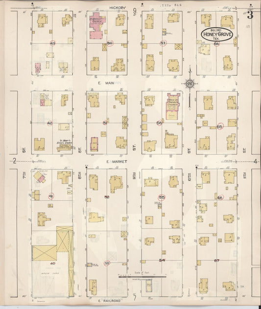 Sanborn Fire Insurance Map from Honey Grove, Fannin County, Texas (1943), Sheet #0003 - Historic Sanborn Fire Insurance Map Print, vintage old map wall art, antique decor, genealogy gift, Texas Texas map