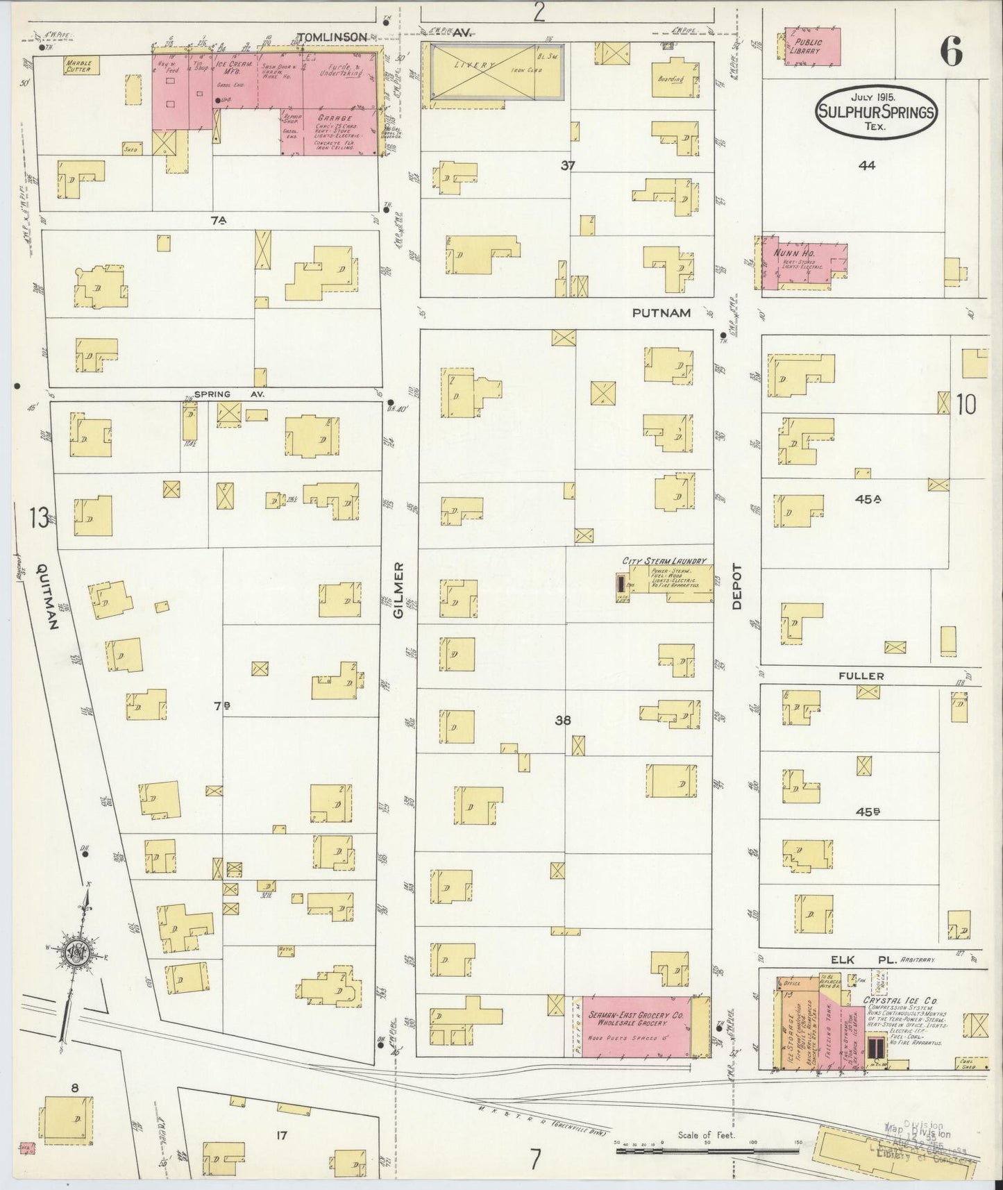 Sanborn Fire Insurance Map from Sulphur Springs, Hopkins County, Texas (1915), Sheet #0006 - Complete Map Set gallery image, historic Sanborn map, vintage wall art, Texas Texas