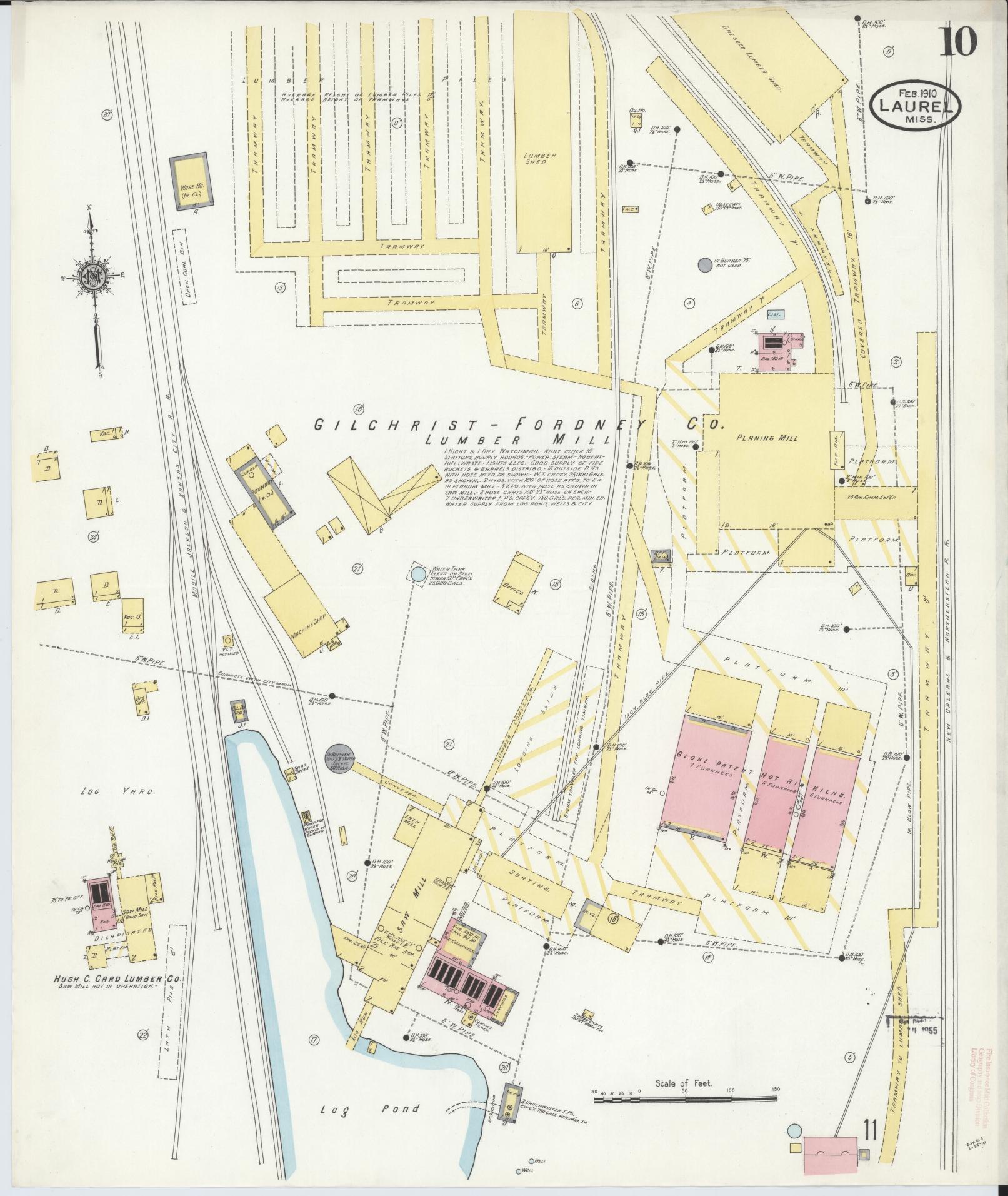 Sanborn Fire Insurance Map from Laurel, Jones County, Mississippi (1910), Sheet #0010 - Historic Sanborn Fire Insurance Map Print, vintage old map wall art, antique decor, genealogy gift, Mississippi Mississippi map