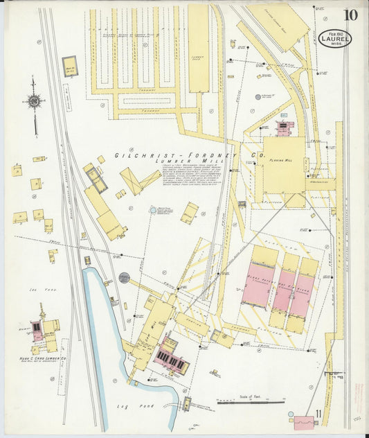 Sanborn Fire Insurance Map from Laurel, Jones County, Mississippi (1910), Sheet #0010 - Historic Sanborn Fire Insurance Map Print, vintage old map wall art, antique decor, genealogy gift, Mississippi Mississippi map