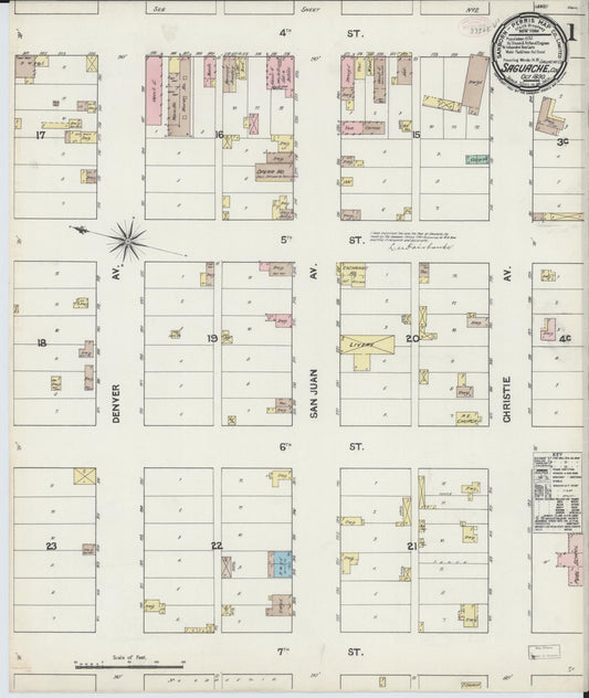 Sanborn Fire Insurance Map from Saguache, Saguache County, Colorado (1890), Sheet #0001 - Complete Map Set gallery image, historic Sanborn map, vintage wall art, Colorado Colorado