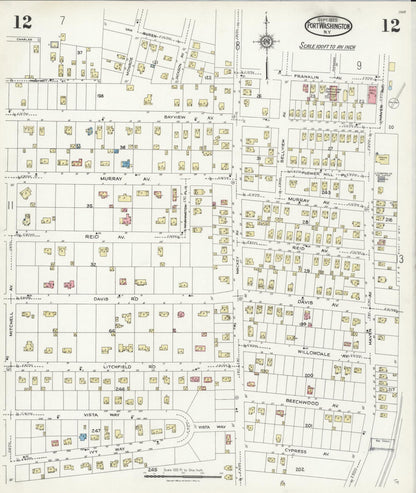 Sanborn Fire Insurance Map from Port Washington, Nassau County, New York (1925), Sheet #0012 - Historic Sanborn Fire Insurance Map Print, vintage old map wall art, antique decor, genealogy gift, New York New York map