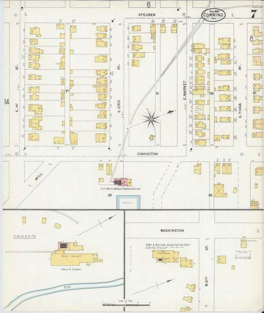 Sanborn Fire Insurance Map from Corning, Steuben County, New York (1903), Sheet #0007 - Historic Sanborn Fire Insurance Map Print, vintage old map wall art, antique decor, genealogy gift, New York New York map