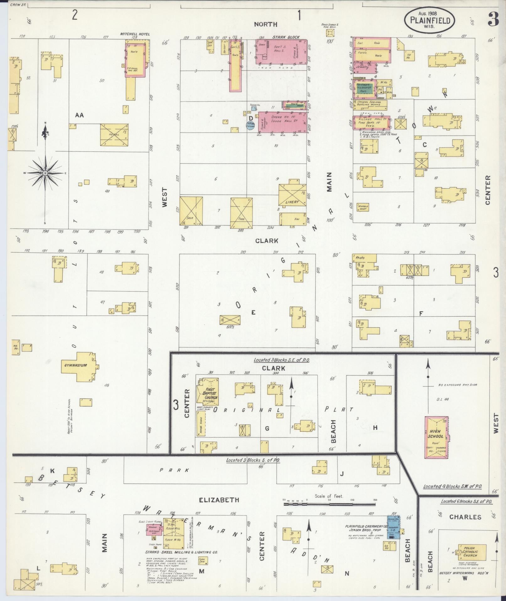 Sanborn Fire Insurance Map from Plainfield, Waushara County, Wisconsin (1908), Sheet #0003 - Complete Map Set gallery image, historic Sanborn map, vintage wall art, Wisconsin Wisconsin